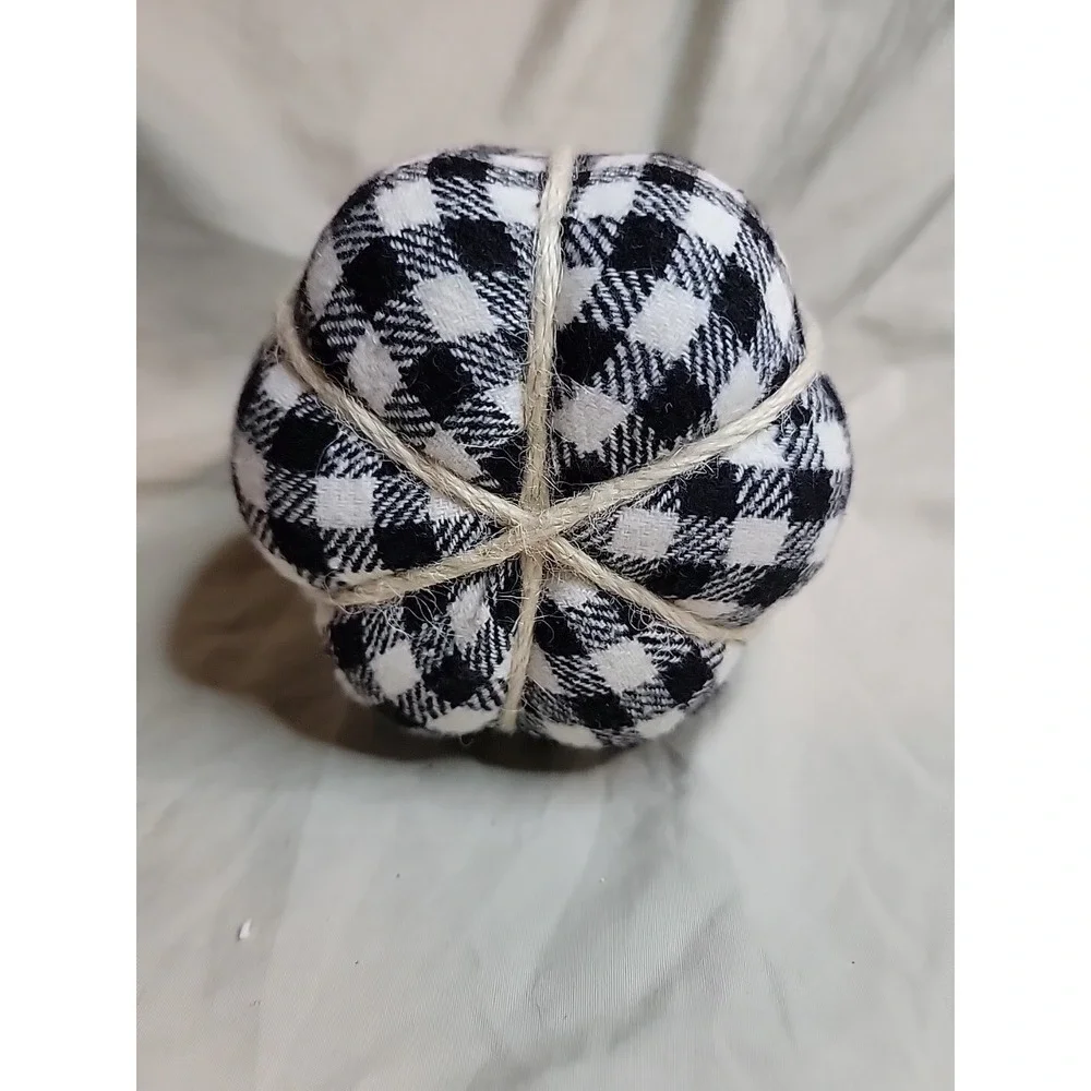 Stuffed Fabric Tall Pumpkin Black & White Small Gingham Print‎ 8.5